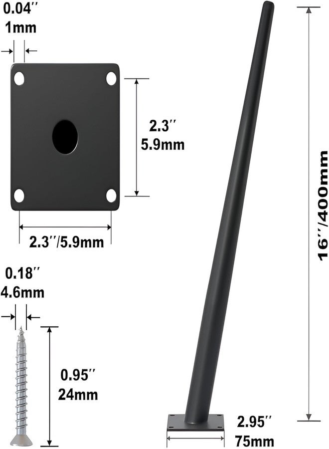 Ventuos_Set of 04 Round Inclined Sleek Tapered Chair Legs Sofa Table Legs Furniture Legs Tool_ Inclined, with Mounting Screws (16", Black) - Image 3